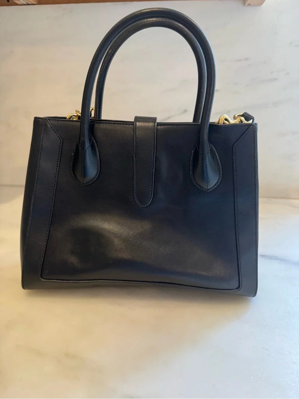 Gucci Classic Black Leather Top-Handle Satchel with Gold Hardware